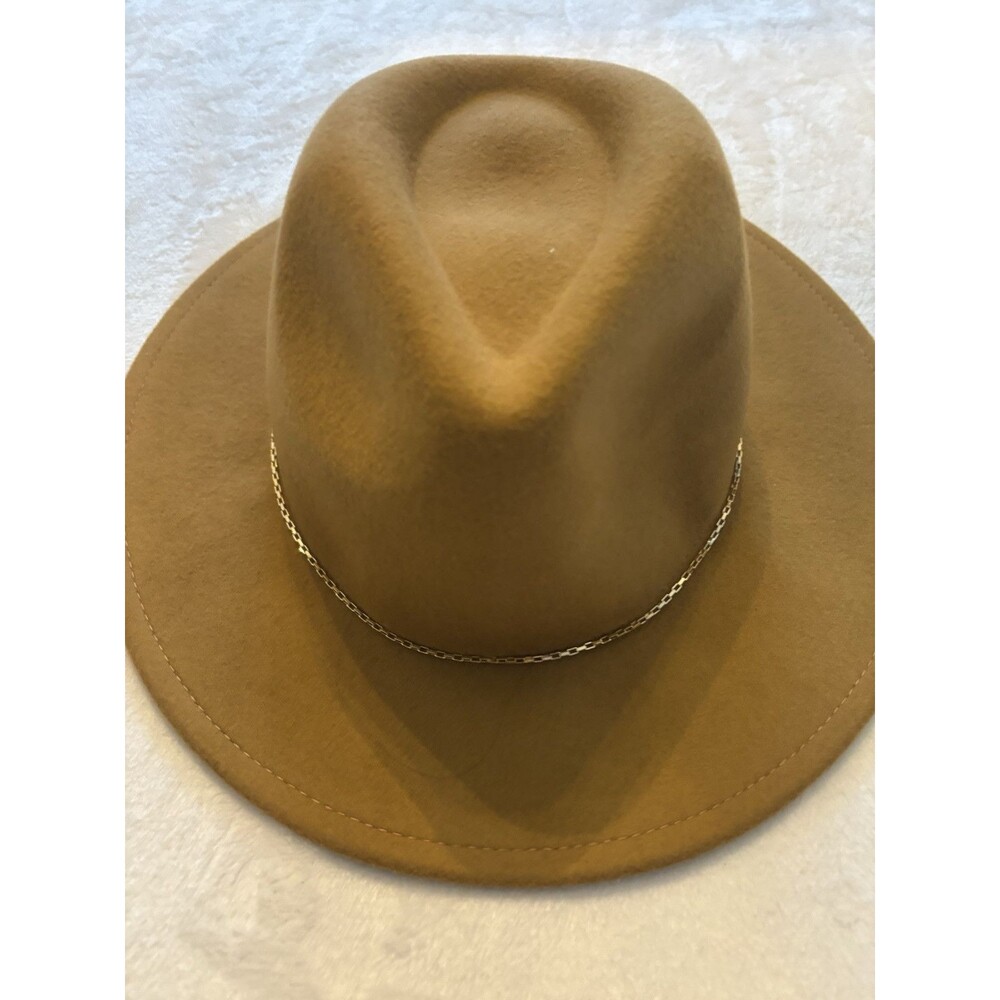 J Crew Factory Wool Fedora Hat with Gold Metal Chain Womens M/L Beige Natural